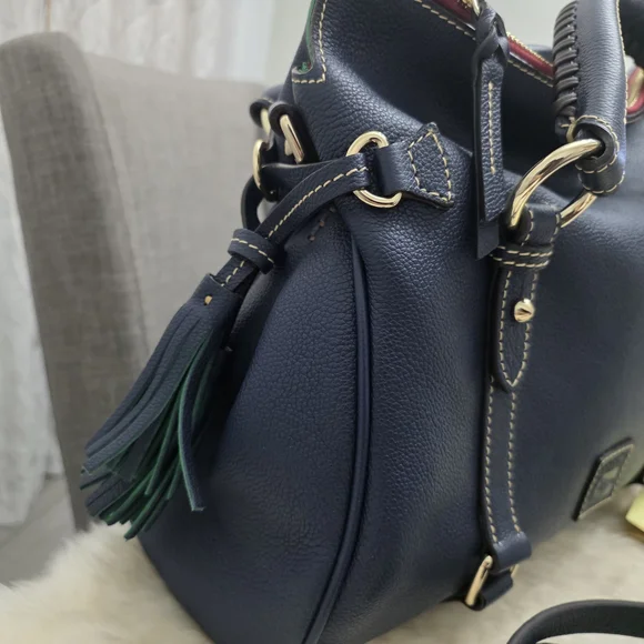 Dooney & Bourke Large Navy Pebbled Leather Florentine Sorrento Satchel w/ Strap - Picture 4 of 10